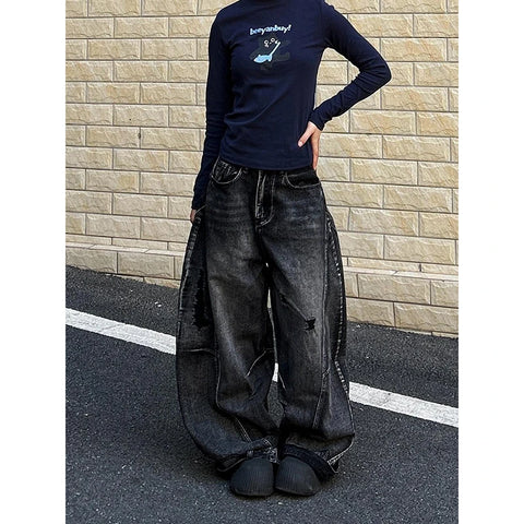 Nu Goth Asphalt Wash Wide Leg Denim Pants