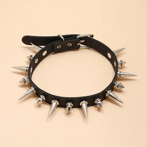 Goth Double-Row Spike Collar Necklace