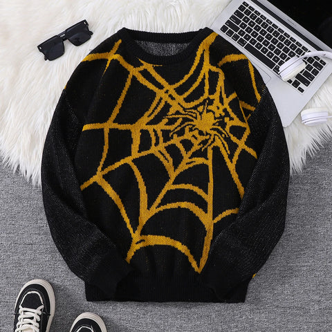 Goth Cobweb Jacquard Knit Sweater