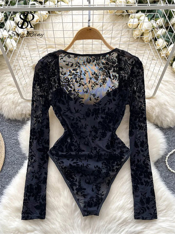 Victorian Goth Velvet Rose Corset Bodysuit Blouse