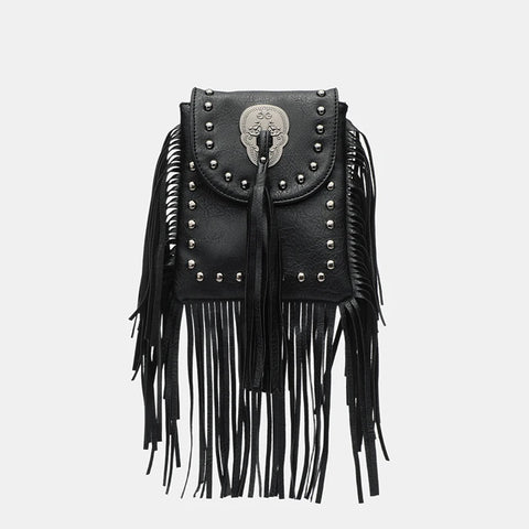 Goth Fringe & Rivet Chain Crossbody Bag