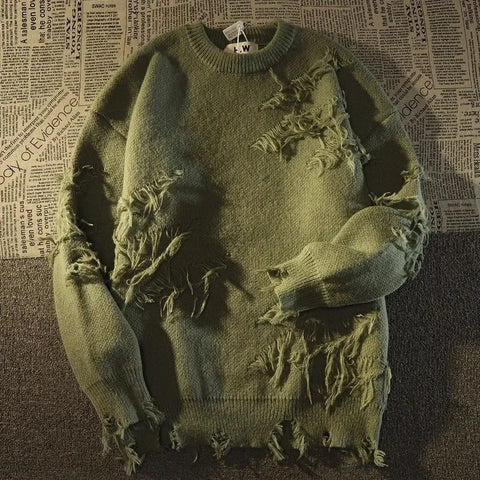 Goth Collapsed Ruins Distressed Knit Sweater