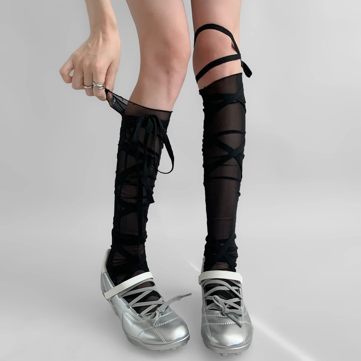 Nu Goth Bandage Ribbon Wrap Sock