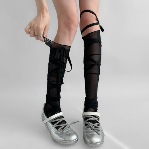 Nu Goth Bandage Ribbon Wrap Sock