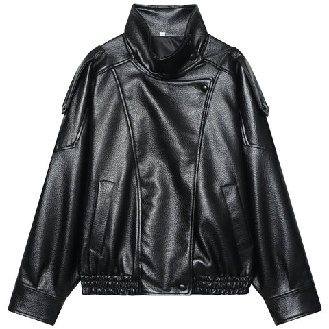 Goth Blackout Moto Coat — High-Collar Faux Leather