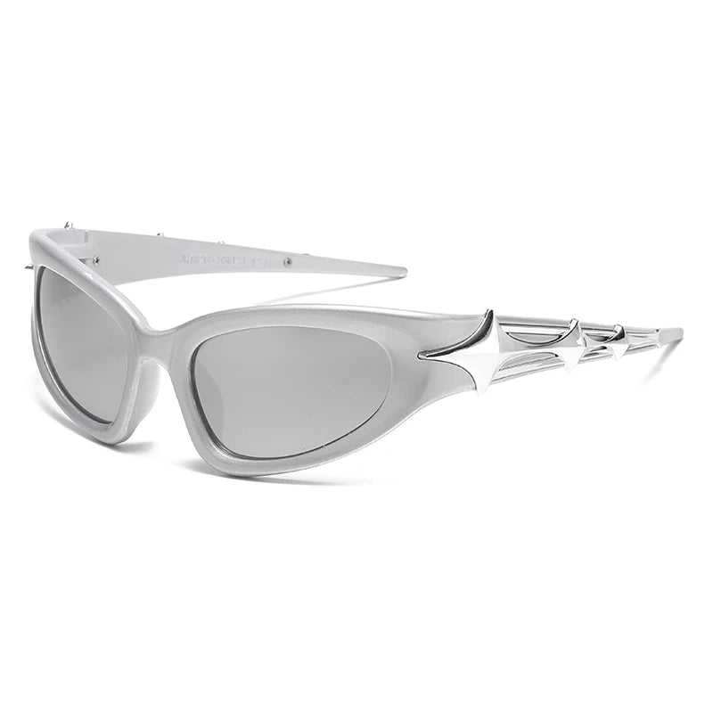Cyber Goth Electric Blue Spike Wrap Sunglasses