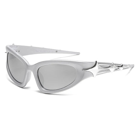 Cyber Goth Electric Blue Spike Wrap Sunglasses
