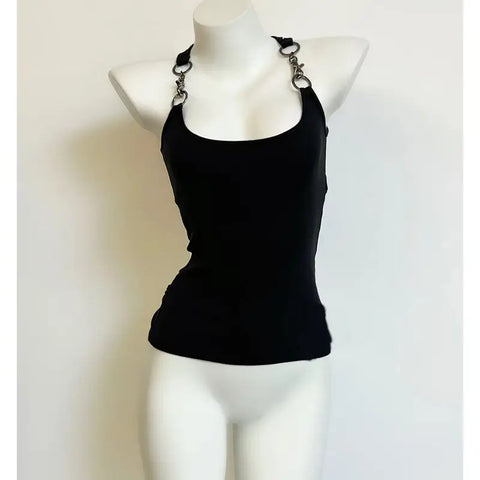 Goth O-Ring Hardware Cross-Back Top