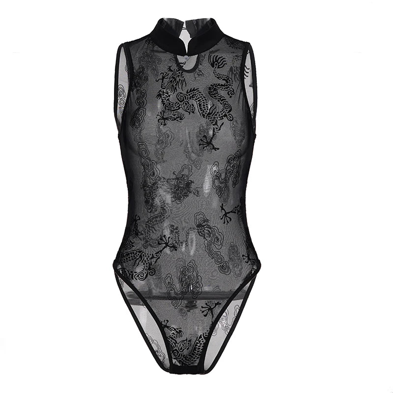 Goth Dragon Shadow Mesh Bodysuit