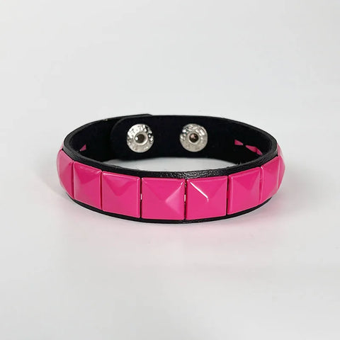 Mall Goth Hot Pink Pyramid Stud Wide Cuff Bracelet