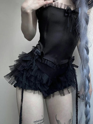 Goth Tulle Ruffle Layered Bloomers Shorts