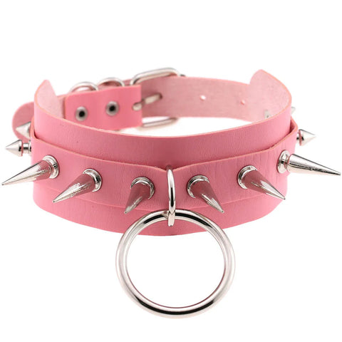 Pastel Goth Pink Leather O-Ring Choker Necklace Collection