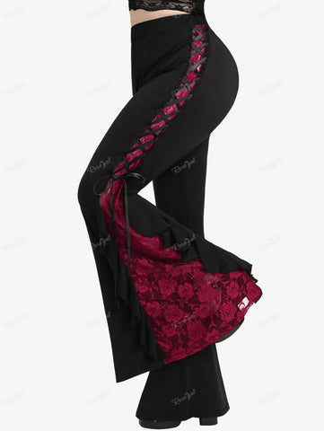 Victorian Goth Bloodrose Lace-Up Flare Trousers