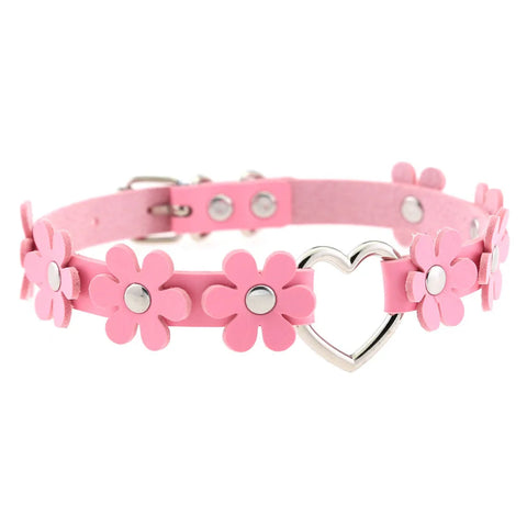 Pastel Goth Pink Leather O-Ring Choker Necklace Collection