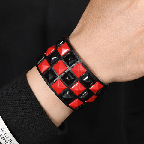 Cyber Goth Pixel Pyramid Stud Cuff Bracelet