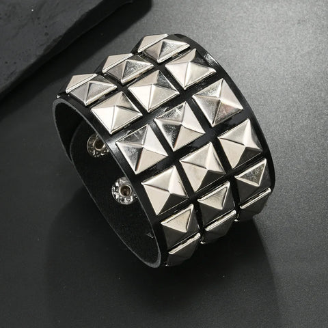 Cyber Goth Pixel Pyramid Stud Cuff Bracelet