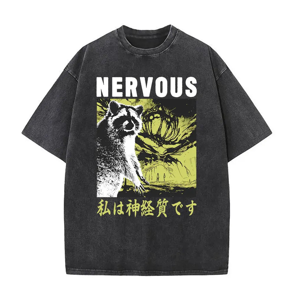 Alt T-shirt with black funny pigeon graphic
