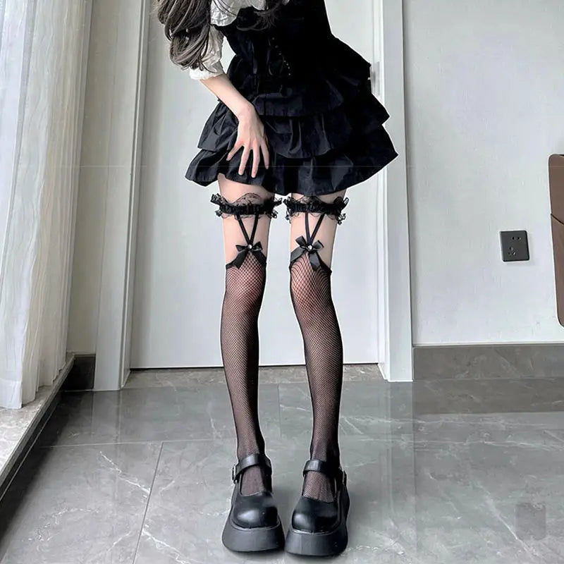 Lolita Stockings with bow thigh-high