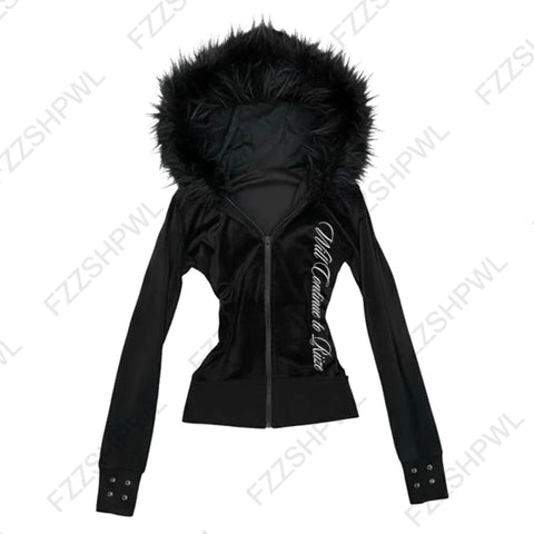 Nu Goth All-Over Cross Print Zip-Up Tshirt Hoodie