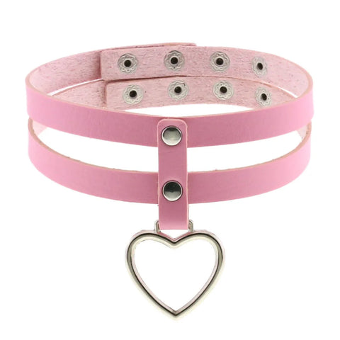 Pastel Goth Pink Leather O-Ring Choker Necklace Collection
