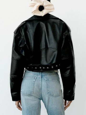 Goth Cropped Moto Coat in Obsidian Black
