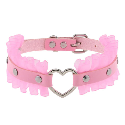 Pastel Goth Pink Leather O-Ring Choker Necklace Collection