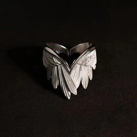 Goth Folded Angel Wings Silver Open Ring