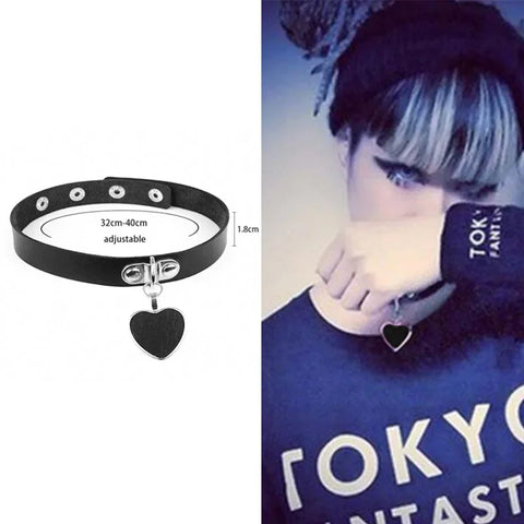 Goth Dark Heart Choker Necklace Set