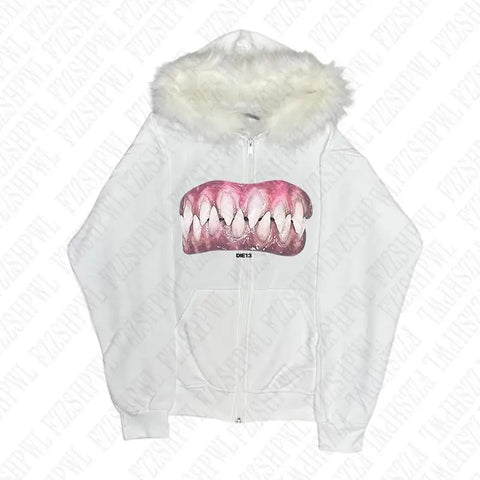 Goth DIE13 Bare Teeth Graphic Hoodie Tshirt