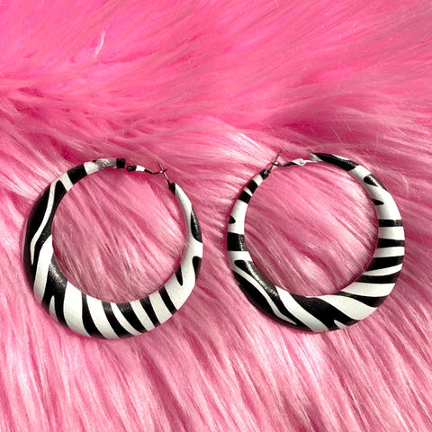 Mall Goth Zebra Print Chunky Hoop Earring