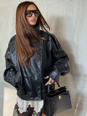 Nu Goth Oversized Moto Coat in Structured Faux Leather