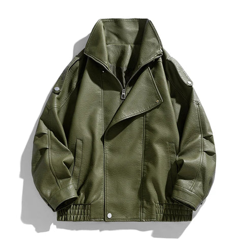 Goth Oversized Faux Leather Bomber Jacket