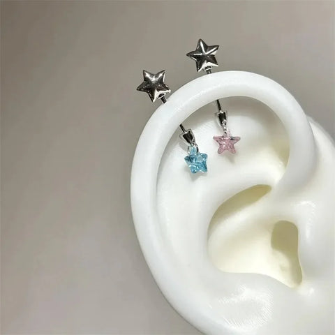 Mall Goth Fallen Angel Wing & Crystal Cross Earring Set