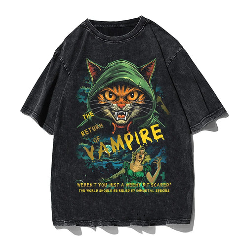 Alt T-shirt with cat cartoon graphic