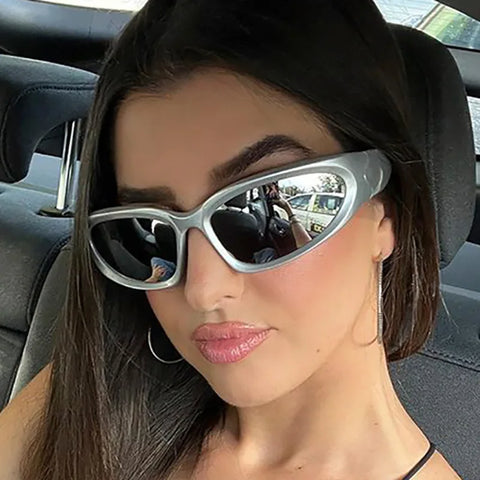 Cyber Goth Chrome Wraparound Shield Sunglasses