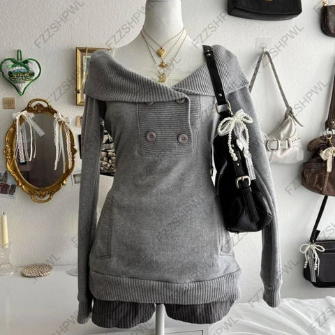 Goth Blood Stripe Off-Shoulder Knit Top
