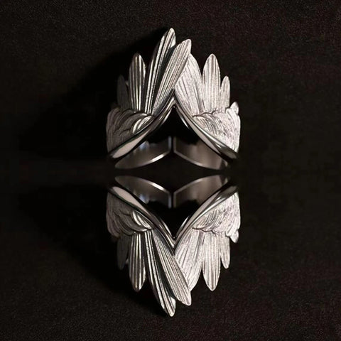 Goth Folded Angel Wings Silver Open Ring