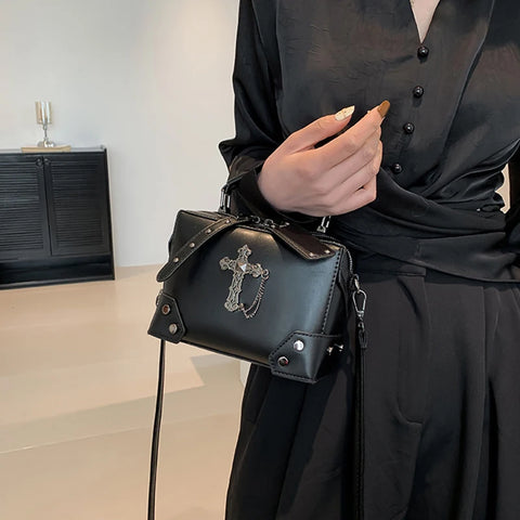 Goth Ornate Cross Relic Mini Top Handle Bag