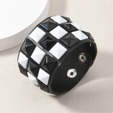 Cyber Goth Pixel Pyramid Stud Cuff Bracelet