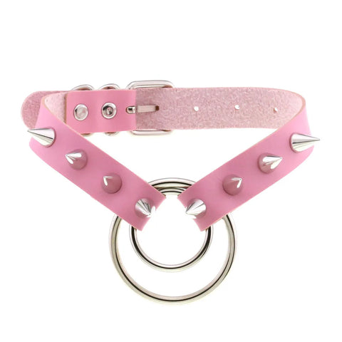 Pastel Goth Pink Leather O-Ring Choker Necklace Collection