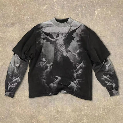Goth Crimson Thorn Screaming Face Oversized Long Sleeve Shirt