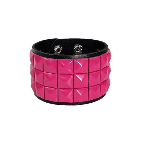 Mall Goth Hot Pink Pyramid Stud Wide Cuff Bracelet