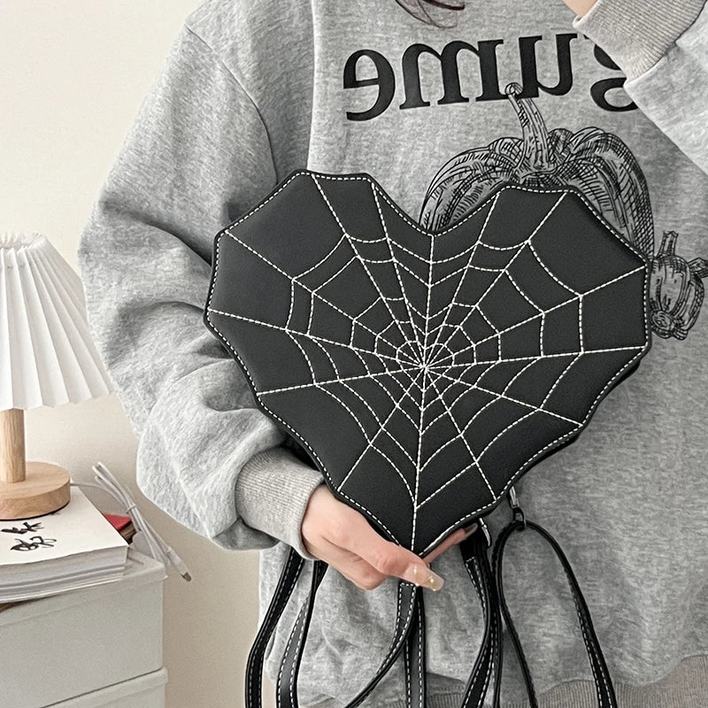 Goth Spiderweb Heart Crossbody Bag