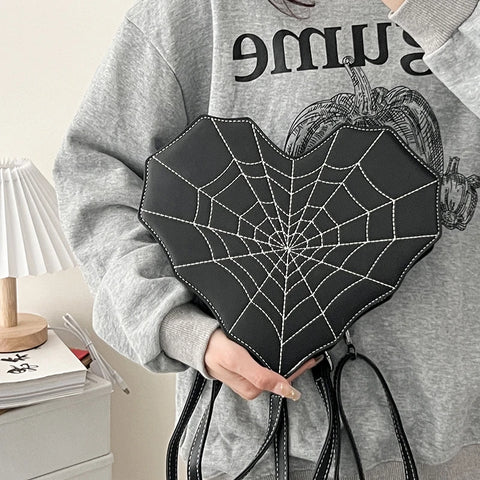 Goth Spiderweb Heart Crossbody Bag