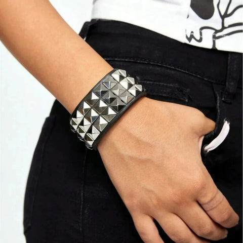Mall Goth Pyramid Stud Leather Cuff Bracelet