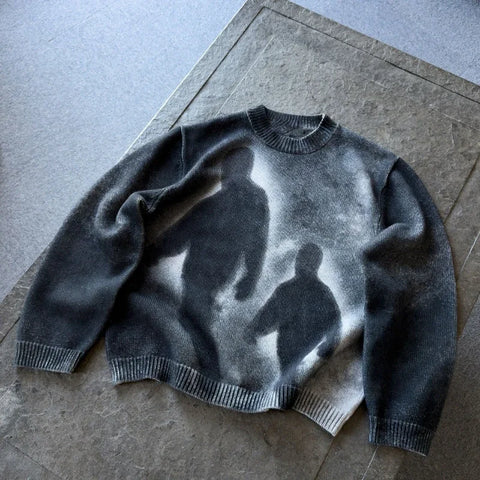 Goth Shadow Figure Bleach-Washed Knit Top