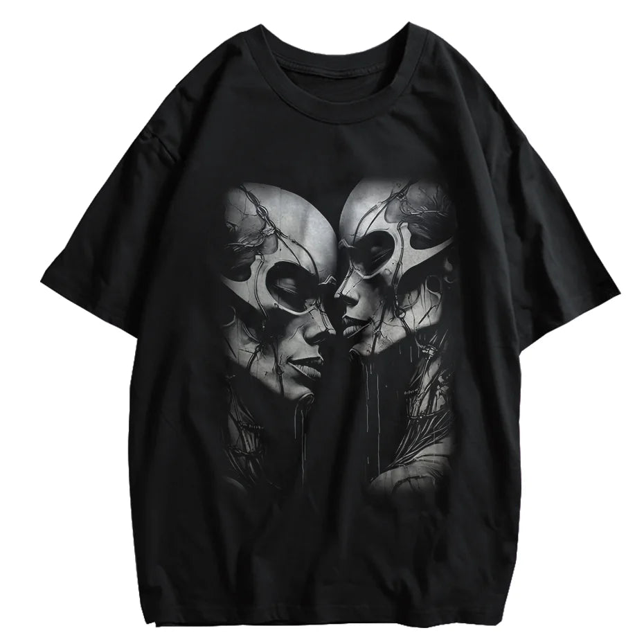 Alt T-shirt with cat cartoon graphic