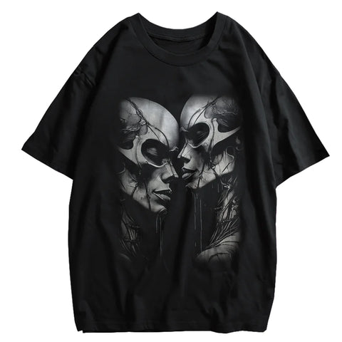 Alt T-shirt with cat cartoon graphic