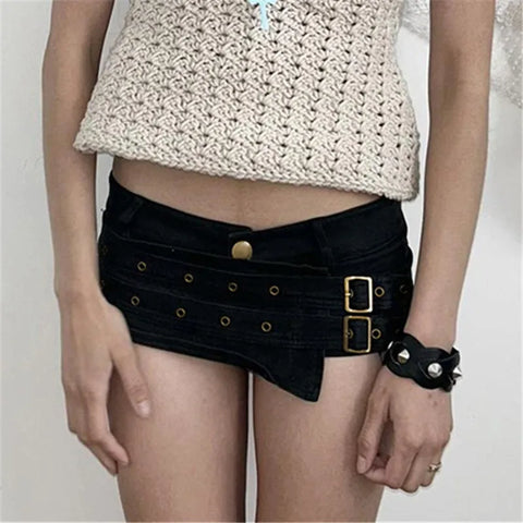 Mall Goth Brass Eyelet Low-Rise Micro Pants