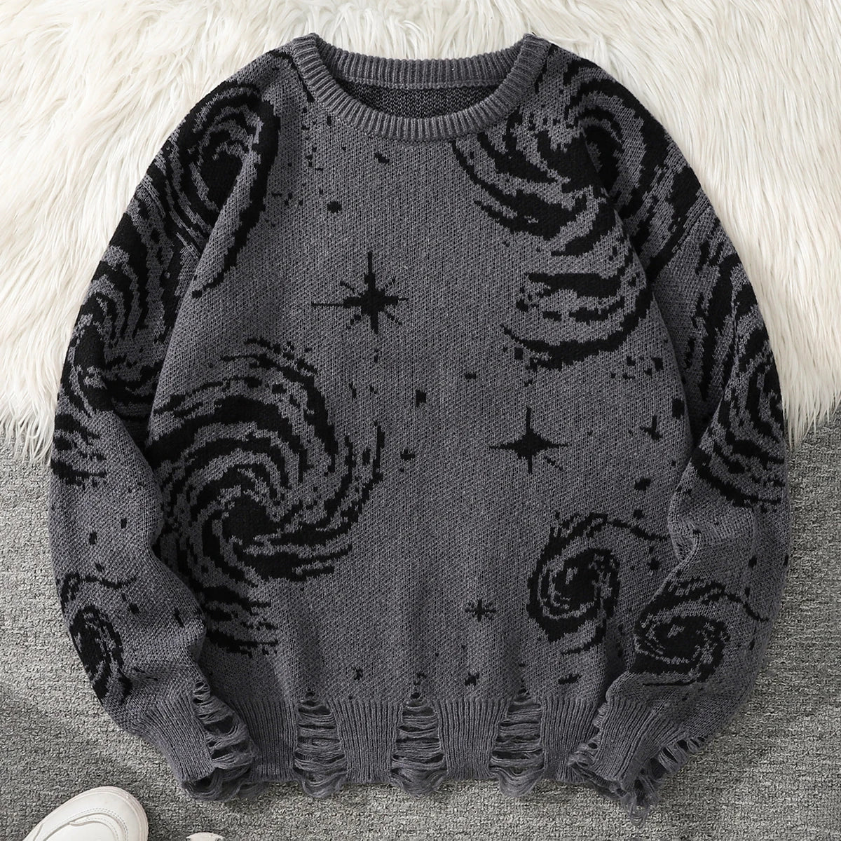 Nu Goth Collapsed Universe Distressed Sweater